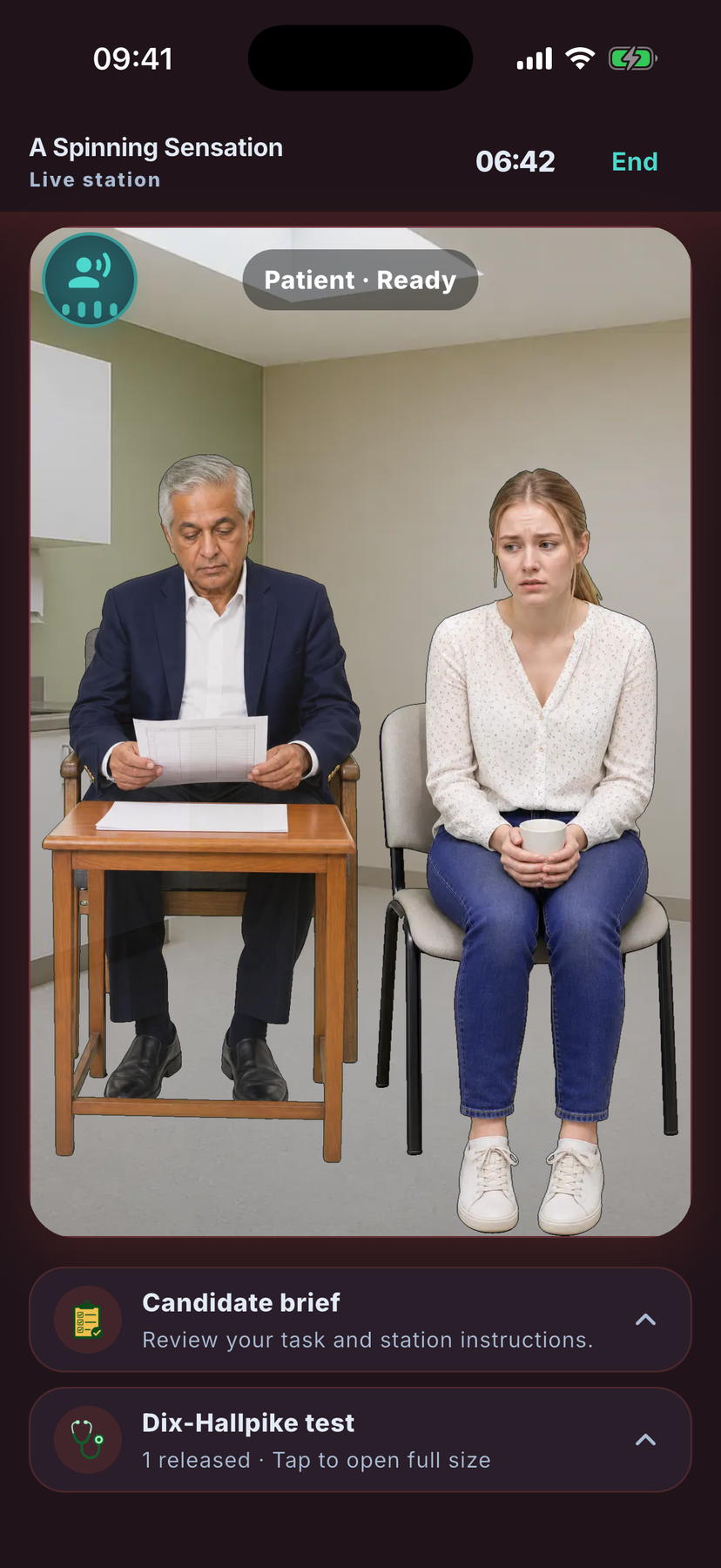 Live OSCEY station: simulated patient in the consultation room during a PRES Level 3 practice station