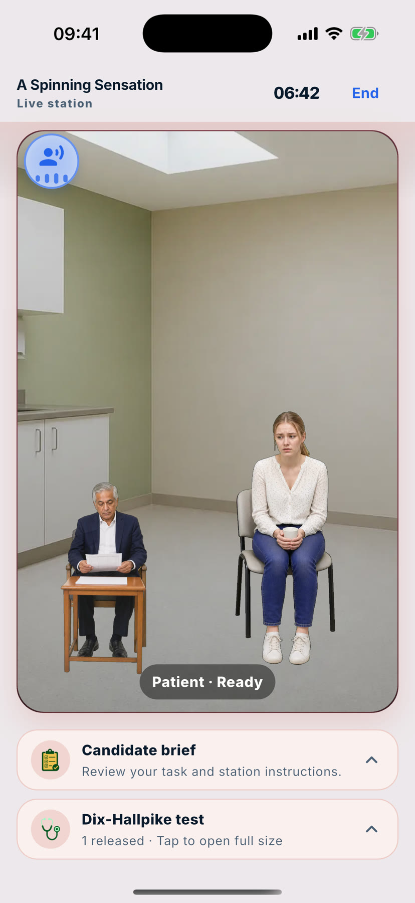 Live OSCEY station: simulated patient in the consultation room during a PRES Level 3 practice station